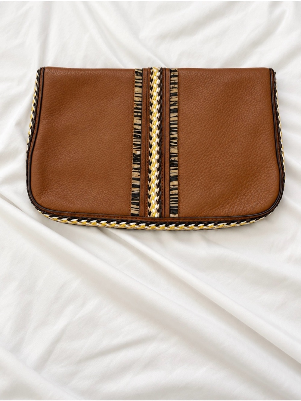Vince Camuto Brown Leather Clutch with Braided Trim